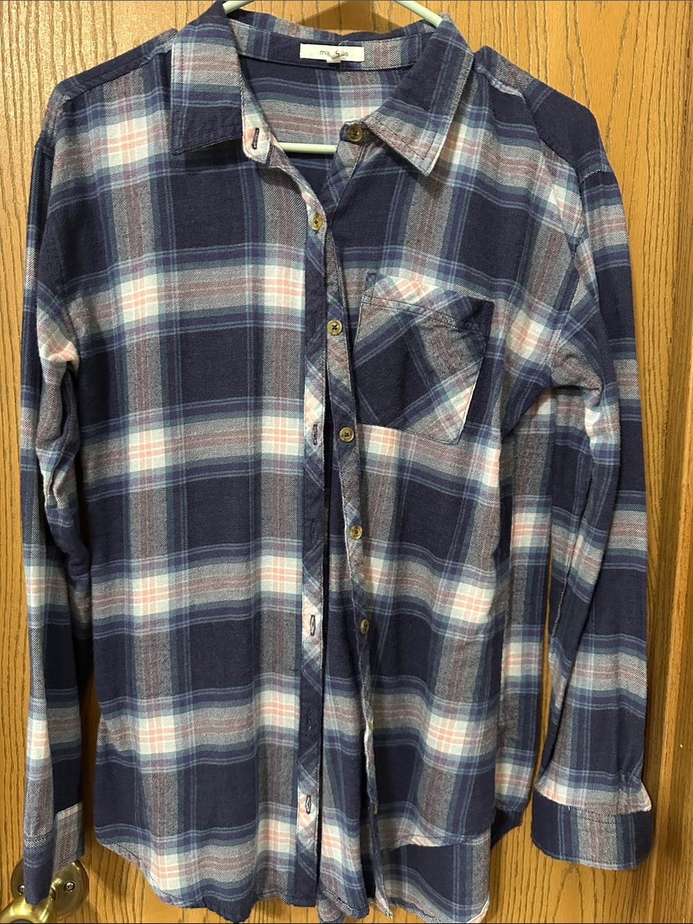 Maurices Navy, Light Blue and White Plaid Button-Down Shirt